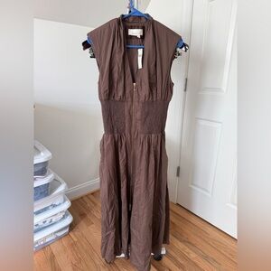 NWT Anthropologie Tommie Cap-Sleeve Smocked Front-Zip Shirt Dress - Size Small